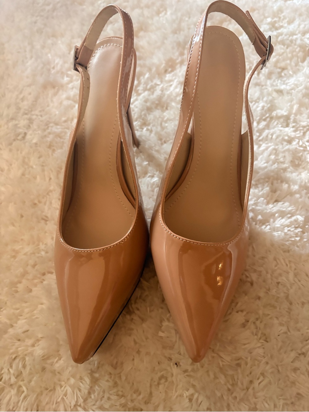 Women’s Nude Patent Slingback Pointed-Toe Heels